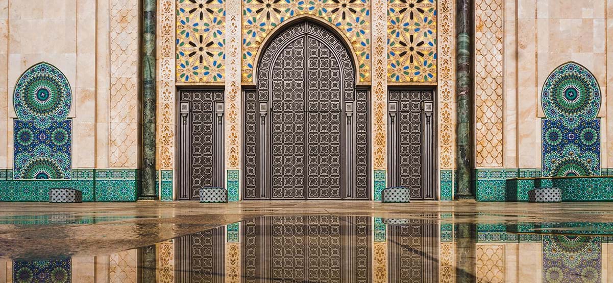 View of Hassan II Mosque gate, Casablanca, Morocco, Africa