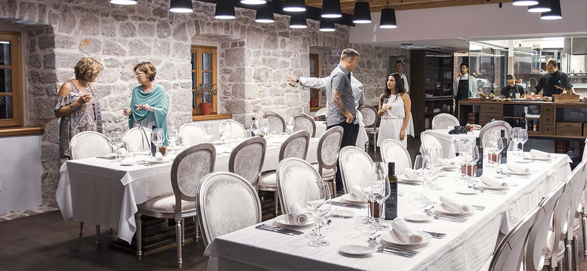 View of private dining experience celebration during luxury international vacation in Croatia 