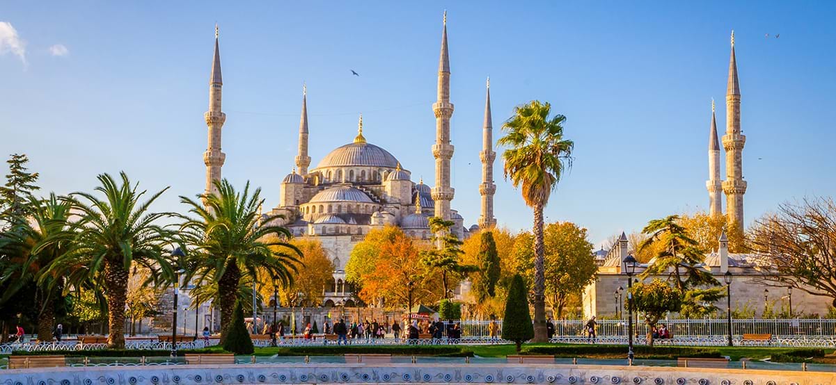 View of Sultanahmt Camii blue mosque during luxury international vacation to Istanbul Turkey