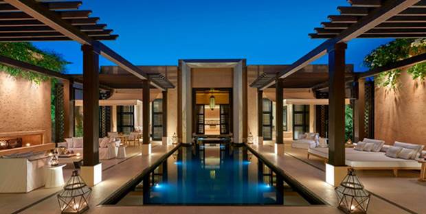 View of Mandarin Oriental luxury hotel in Marrakech, Morocco