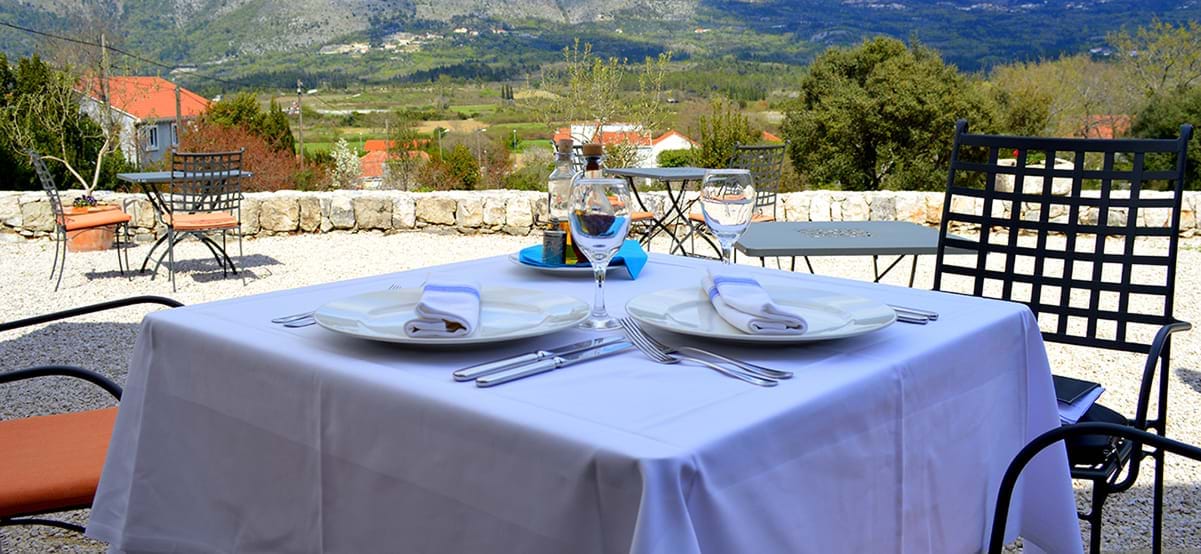 View of private dining experience during a luxury international culinary vacation in Croatia
