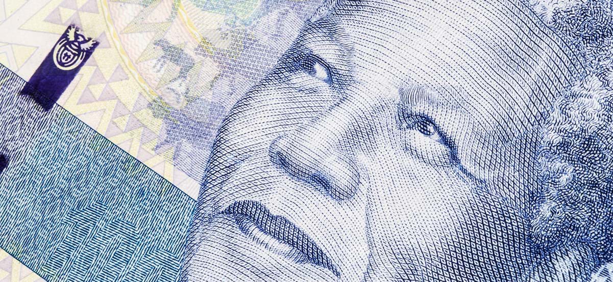 Picture of Nelson Mandela's face on a hundred rand bill, South Africa