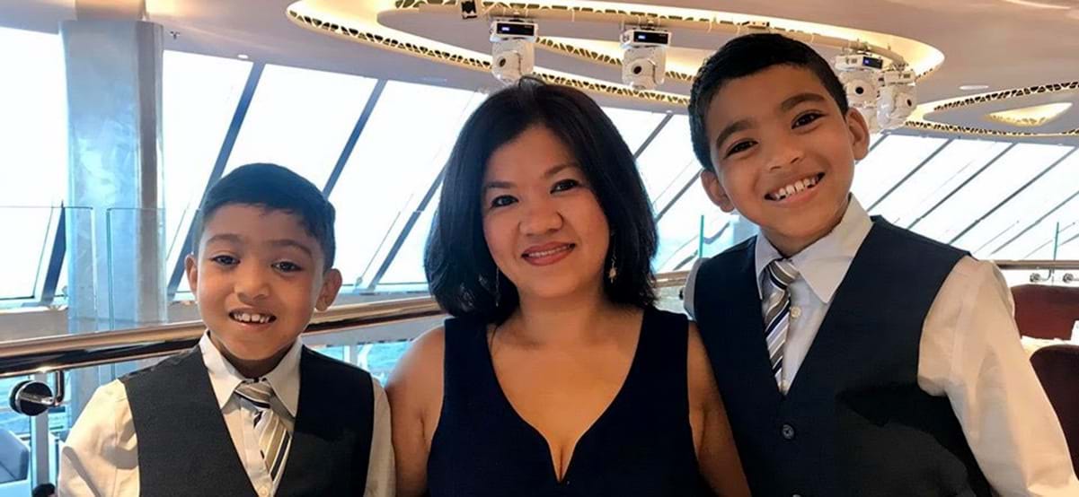 View of travelers before formal dinner onboard luxury MSC Seaside cruise during a family vacation at sea