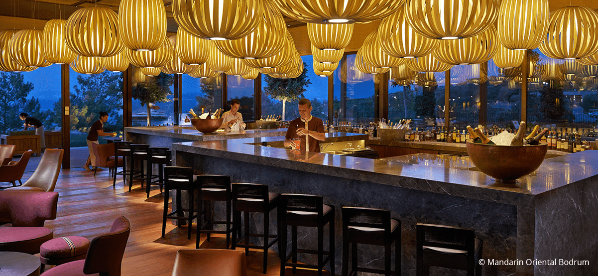 View of the Bodrum bar inside the Mandarin Oriental Bodrum Turkey