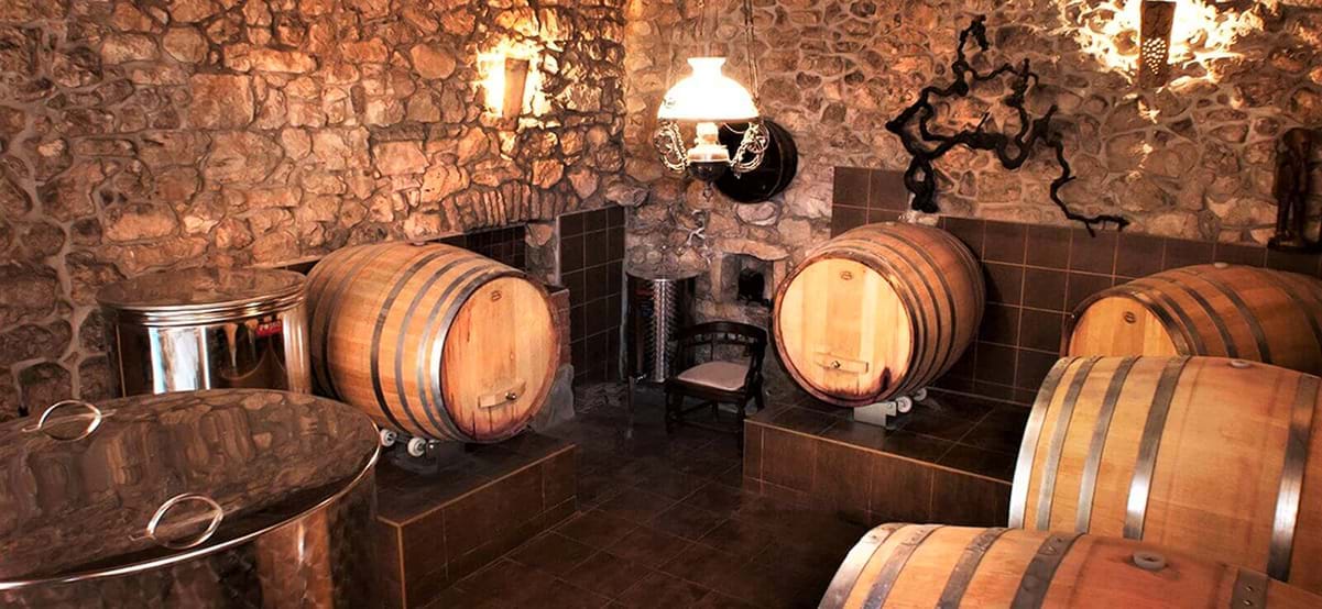 View of wine barrels during a luxury private winery tour in Croatia