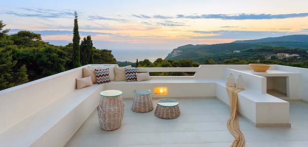 luxury villa roof at sunset with beautiful view
