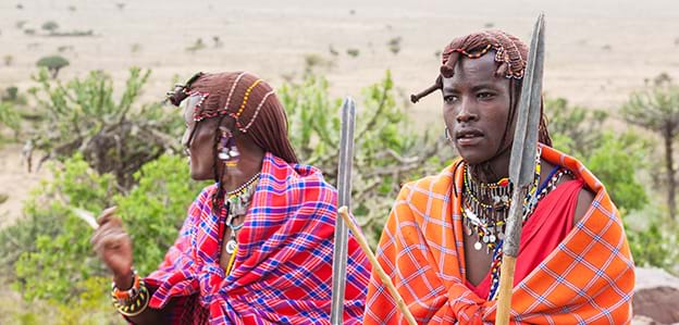 Two African Masai Mara women seen on luxury African safari vacation