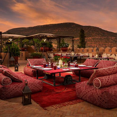 Rooftop view from Kasbah Tamadot resort, Marrakech, Morocco, Africa