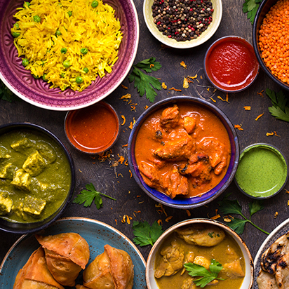 Delicious traditional Indian food during a luxury international culinary vacation to India